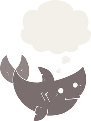 cartoon shark with thought bubble in retro style