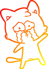 warm gradient line drawing of a crying cartoon cat