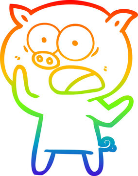 recommend clip art: rainbow gradient line drawing of a cartoon pig shouting