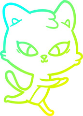cold gradient line drawing of a cute cartoon cat