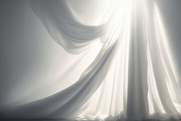 Silk curtain white sheer tulle drape in sunlight - obrazy, fototapety, plakaty