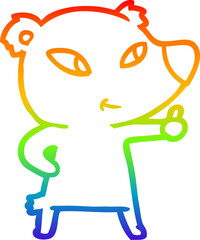 rainbow gradient line drawing of a cute cartoon bear