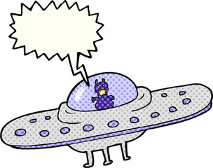 freehand drawn comic book speech bubble cartoon flying saucer