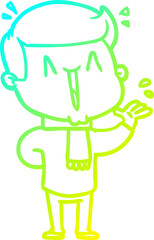 cold gradient line drawing of a cartoon excited man