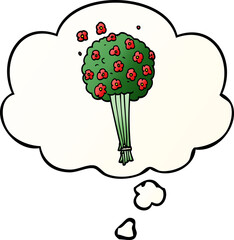 cartoon bunch of flowers with thought bubble in smooth gradient style