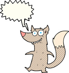 freehand drawn comic book speech bubble cartoon little wolf