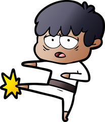 cartoon exhausted boy doing karate