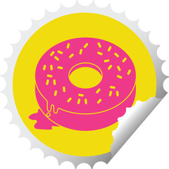 illustration of a tasty iced donut circular peeling sticker