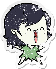 distressed sticker of a cute cartoon happy vampire girl