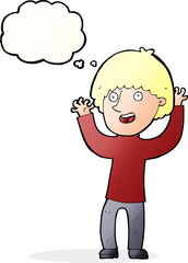 cartoon happy boy laughing with thought bubble