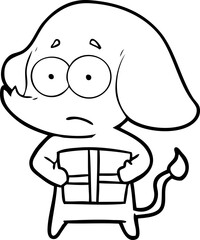 cartoon unsure elephant with christmas present