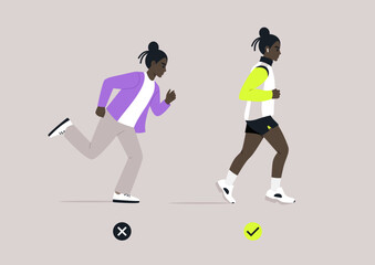 Perfecting the Run, Correct Jogging Technique Demonstration, A side-by-side comparison of proper and improper running movements