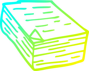 cold gradient line drawing of a cartoon pile of paper