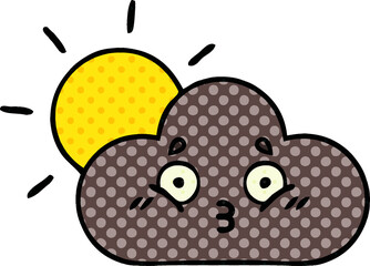 comic book style cartoon of a storm cloud and sun