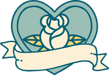 iconic tattoo style image of a heart rose and banner