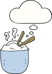 cartoon bowl of rice with thought bubble