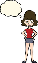 cartoon surprised woman with thought bubble