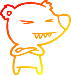 warm gradient line drawing of a angry polar bear cartoon with folded arms