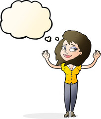 cartoon woman giving up with thought bubble