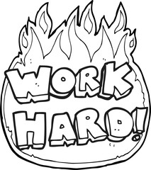 freehand drawn black and white cartoon work hard symbol