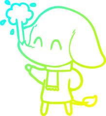cold gradient line drawing of a cute cartoon elephant spouting water
