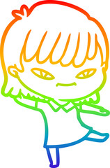 rainbow gradient line drawing of a cartoon woman