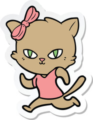 sticker of a cute cartoon cat jogging