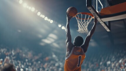 African American Basketball Player Scores Slam Dunk - obrazy, fototapety, plakaty