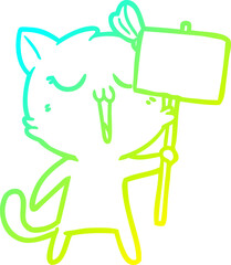cold gradient line drawing of a cartoon cat