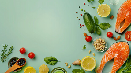 Vegetable and salmon background