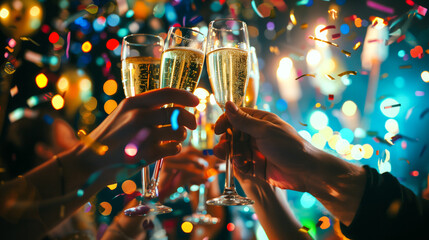 Friends toasting and celebrating a special occasion - obrazy, fototapety, plakaty
