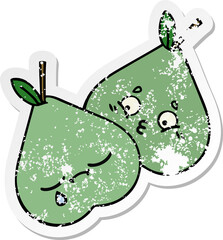 distressed sticker of a cute cartoon green pear