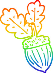 rainbow gradient line drawing of a cartoon acorn