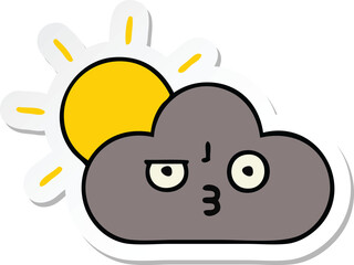 sticker of a cute cartoon storm cloud and sun