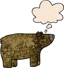 cartoon bear with thought bubble in grunge texture style