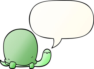 cute cartoon tortoise with speech bubble in smooth gradient style