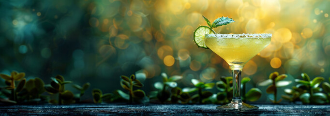  Aloe vera margarita cocktail with salty rim on a light blurred summer background.  Cold summer drink,  cocktail concept.  Blank luxury, commercial image, free place for text - obrazy, fototapety, plakaty
