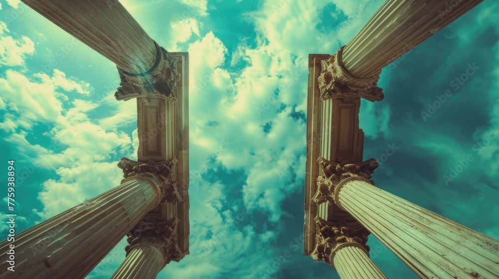 Poster A surreal image of pillars standing in the sky. Perfect for abstract concepts