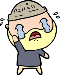 cartoon bearded man crying waving goodbye