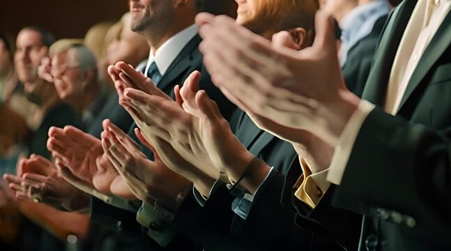 close up of a group of business people clapping