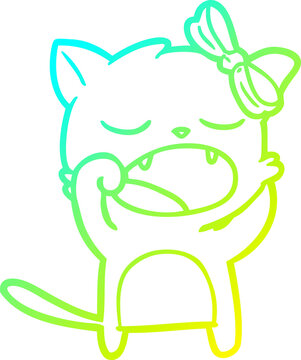 recommend clip art: cold gradient line drawing of a cartoon yawning cat