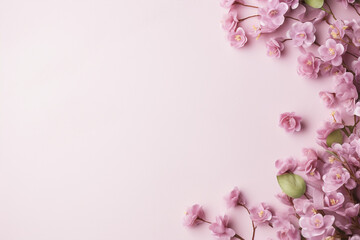 Pink flower on pink background with copy space 