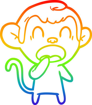recommend clip art: rainbow gradient line drawing of a yawning cartoon monkey