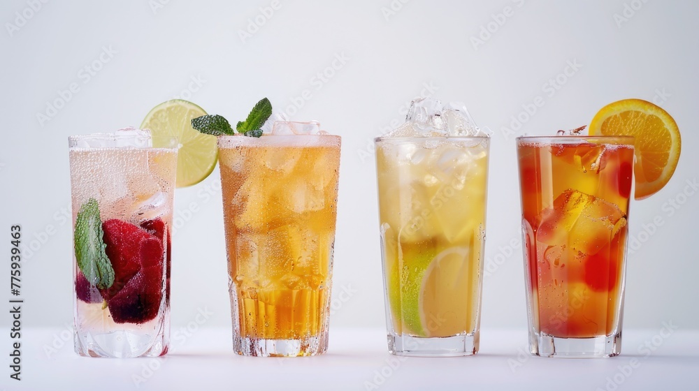 Aufkleber row of four glasses filled with various beverages. suitable for menu design