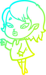 cold gradient line drawing of a cute cartoon vampire girl
