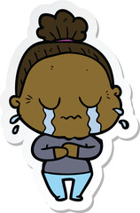 sticker of a cartoon crying old lady