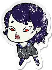 distressed sticker of a cute cartoon vampire girl