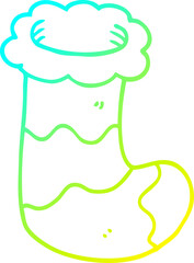 cold gradient line drawing of a cartoon christmas stocking