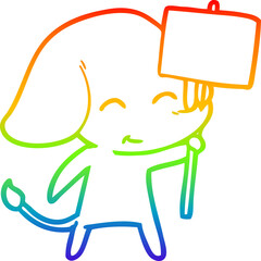 rainbow gradient line drawing of a cute cartoon elephant