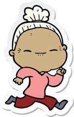 sticker of a cartoon peaceful old woman